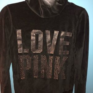 Black Velour LOVE PINK zip up sweatshirt